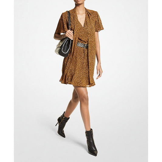 Michael Kors Leopard Print Wrap Dress Brown, Women