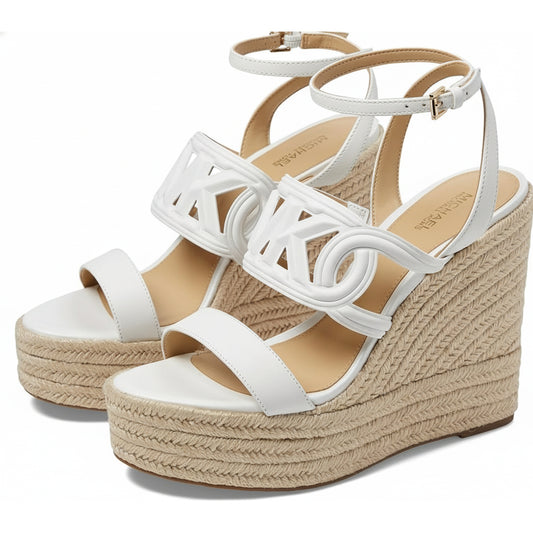 Michael Kors MK Logo Espadrille Wedge Sandals White, Women