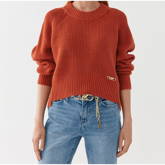 Michael Kors Ribbed Mock Neck Pullover Sweater Terracotta, Women