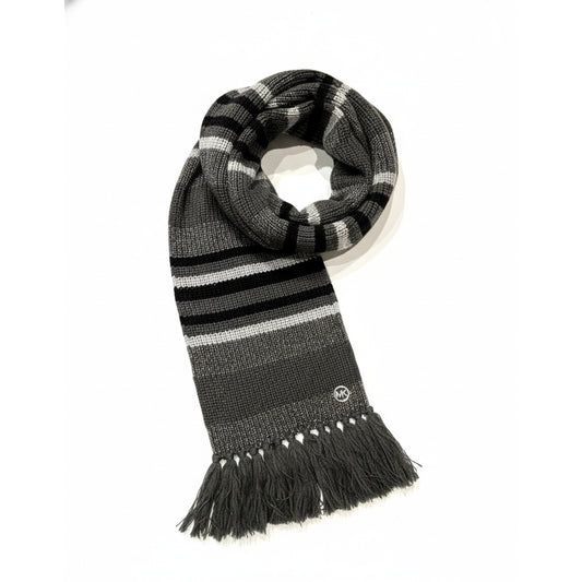 Michael Kors Striped Knit Scarf Grey (34187-BLACK) Women