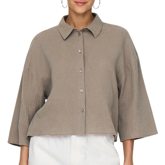 JDY Theis Life 3/4 Cropped Blouse (15307159-BRINDLE) Women