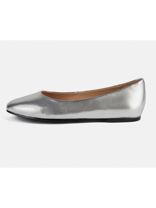 loft37 Leather Ballet Flats "Baby Come On" Silver Kids