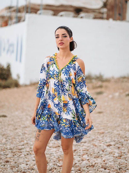 Isla Bonita by SIGRIS Dress White / Blue / Orange Women