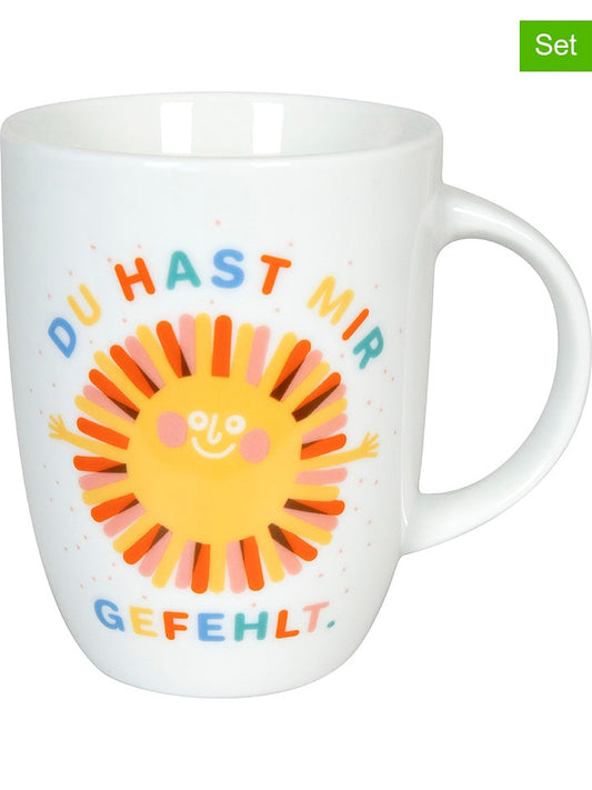 Könitz 2-Piece Set: Jumbo Mug "Du hast mir gefehlt" White / Yellow 380 ml Unisex