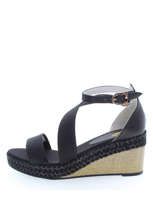 U.S. Polo Assn. Leather Wedge Sandals "Agata" Black Women