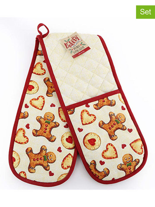 SiL Interiors 2-Piece Set: Oven Glove Cream / Red (L)92 x (W)18 cm Unisex