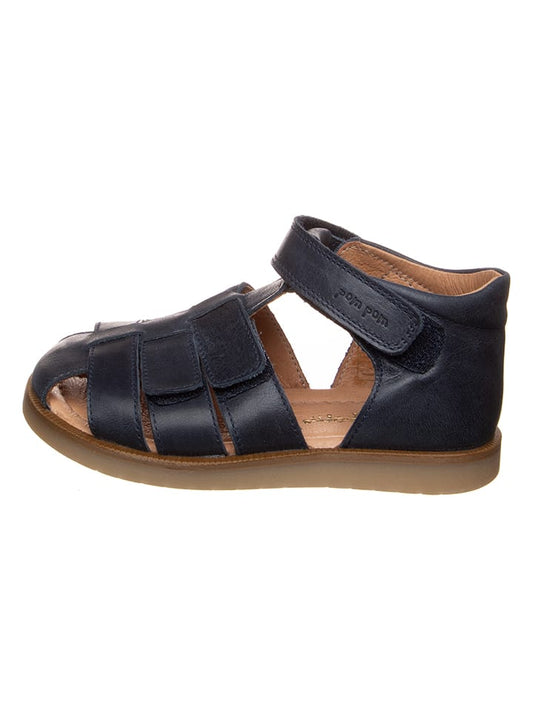 POM POM Leather Sandals Navy Kids