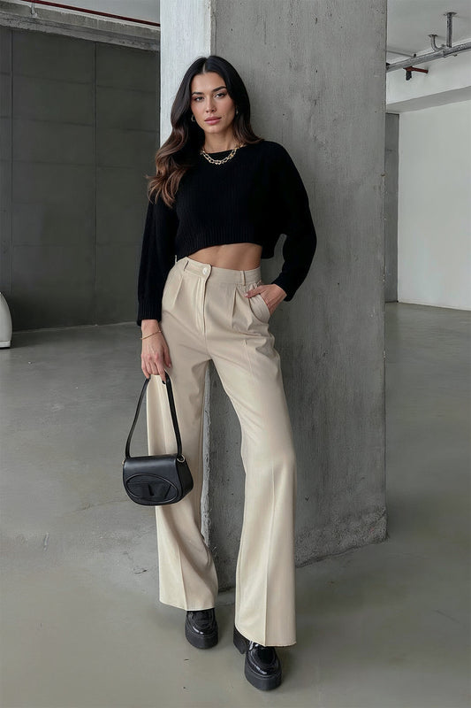 Hersteller Wide Leg High Waist Stone Palazzo Trousers Women
