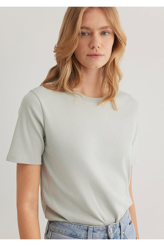 Mavi Green Basic T-Shirt Semi Slim Fit - Semi Slim Fit Grey Women