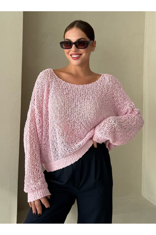 Laluvia Pink Spider Knitwear Relaxed Cut Sweater Women