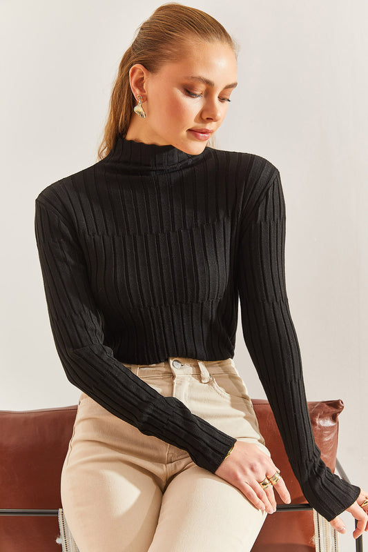 Bianco Lucci Women's Turtleneck Piece Sweater Black Women