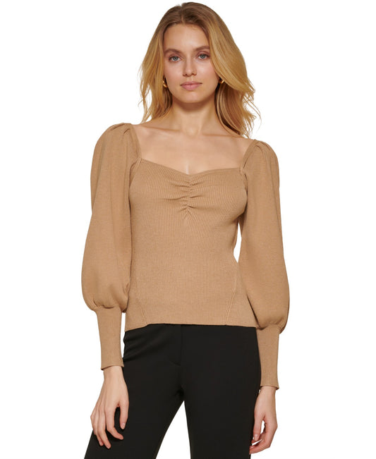 DKNY Long Sleeve Puff Sweetheart Sweater Roasted Pecan (P2HSAE12UHR) Women