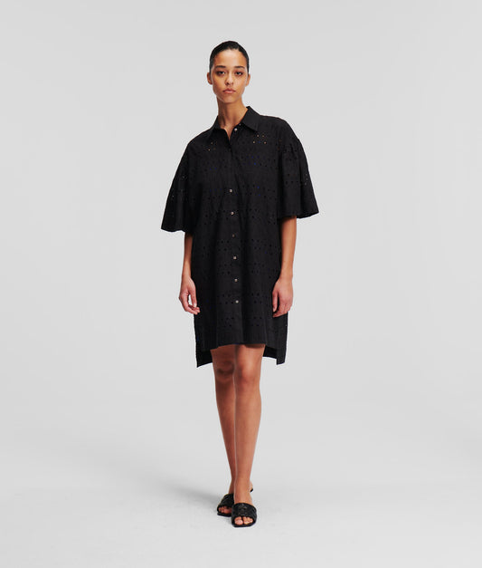 Karl Lagerfeld Short Sleeve Embroidery Shirt Dress (241W1306) Women