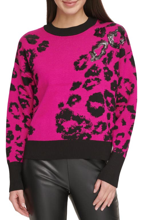 DKNY Long Sleeve Animal Pattern Sweater with Faux Fur Granite Heather/Black (P3MSZJ62EVX) Women