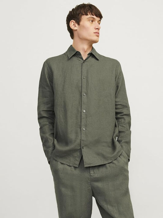 Jack & Jones Premium JPRCCLAWRENCE LINEN SHIRT L/S SN Beetle (12251844-Beetle) Men