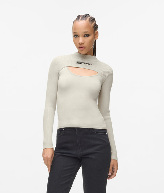 Karl Lagerfeld Jeans Klj Cut Out Mock Neck Sweater Moonstruck (A4W180131ZI) Women