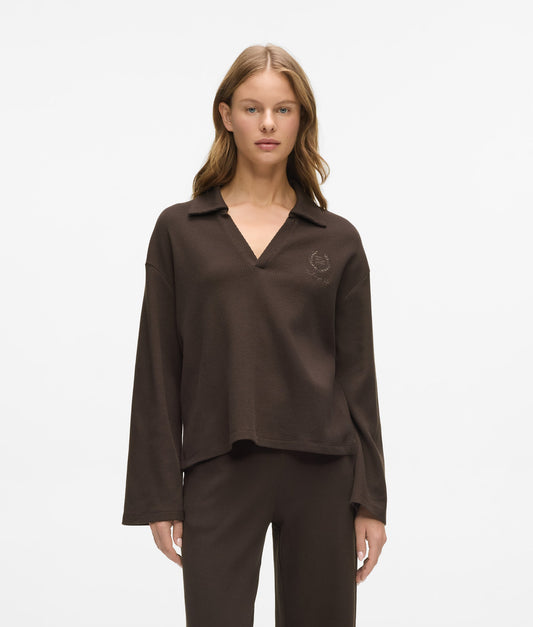 Karl Lagerfeld Hotel Karl Waffle Ls Polo Top Black Coffee (B1W440052EP) Women