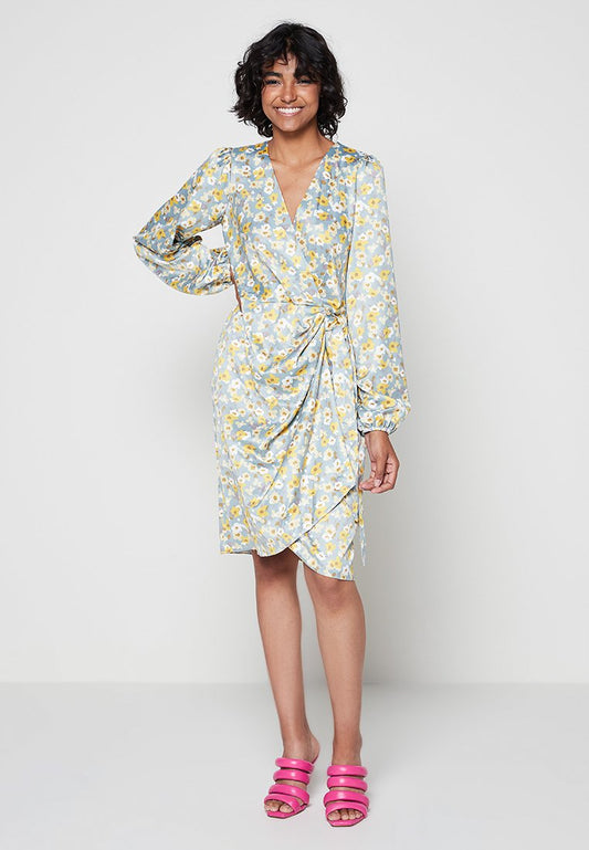 Closet London Pleated Wrap Dress Blue-Grey (ZZO1HJB10-A00) Women