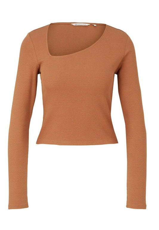 TOM TAILOR DENIM T Shirt Long Sleeve Top with asymmetrischem Ausschnitt Light Brown (TO721D12D-O11) Women