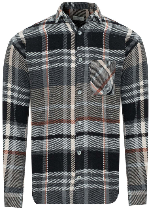 PLUS POSH Shirt Men's CZARNO Beige-brown KRATKA (8434) Men