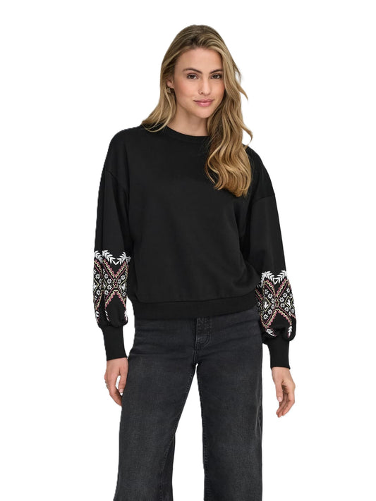 ONLY Sweatshirt Women's ONLBROOKE L/S O-NECK FLOWER SWT NOOS BLACK/ETHNIC (9894) Women