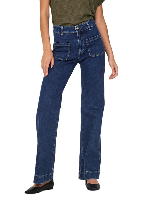 ONLY Women's Trousers JEANSY WIDE LEG MID WAIST ONLJUICY HW WIDE POCKE DNM JEANS CRO DARK BLUE DENIM (9878) Women