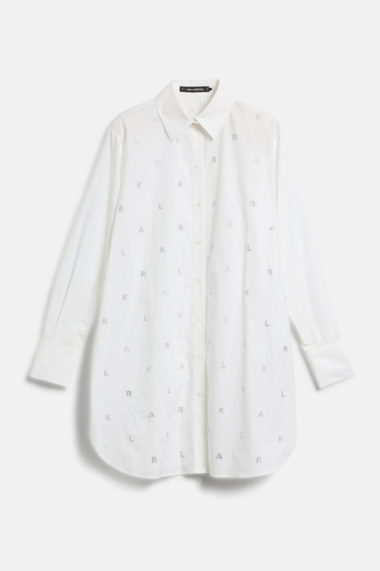 Karl Lagerfeld Rhinestone Karl Poplin Shirt White-Silver Kl Letters Aop (A1W110181QY) Women