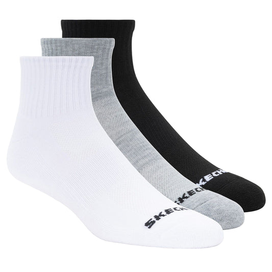 Skechers 3PPK Qtr Crew Socks S114235-BKWG Unisex
