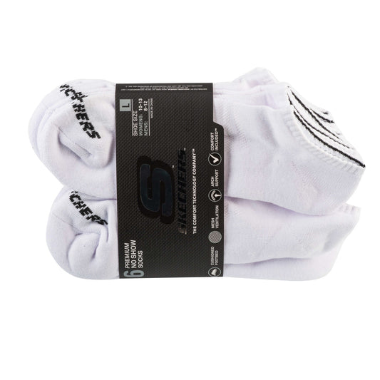 Skechers 6pk Unisex 1/2 Terry Crew Socks S118210-WHT Unisex